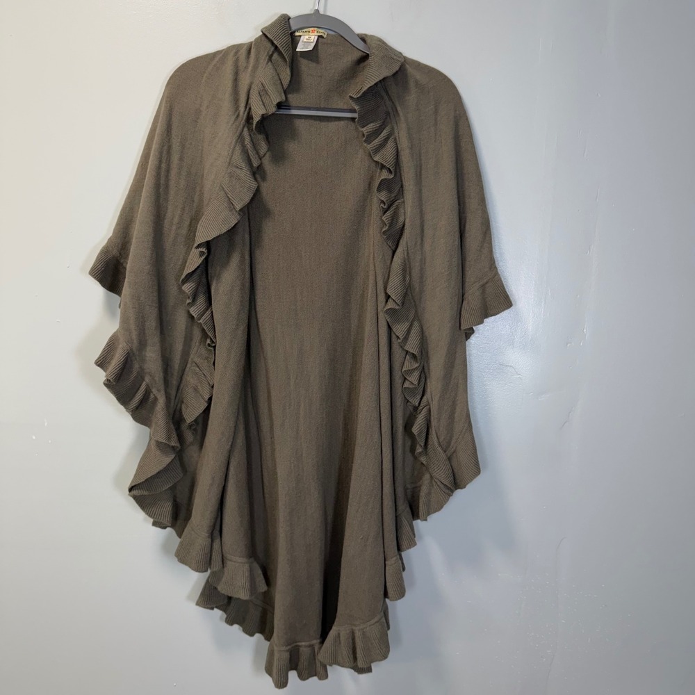 Altar'd State Ruffle Trim Open Front Cardigan Poncho Brown Medium YL9341AS